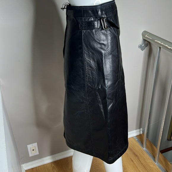 Tomas Maier Sz 0 Black Leather Midi Skirt New with Tags - Picture 4 of 9